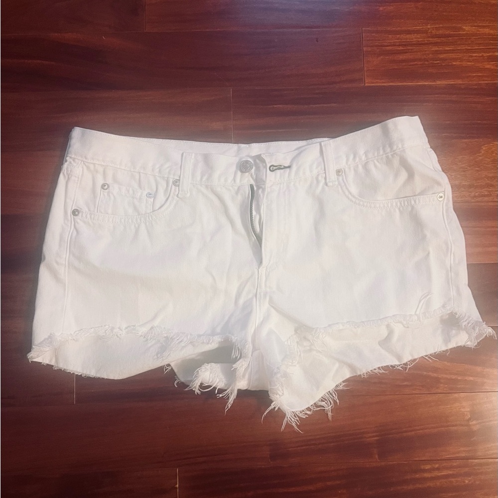 Rag & Bone White Jean Shorts Distressed Frayed Hem